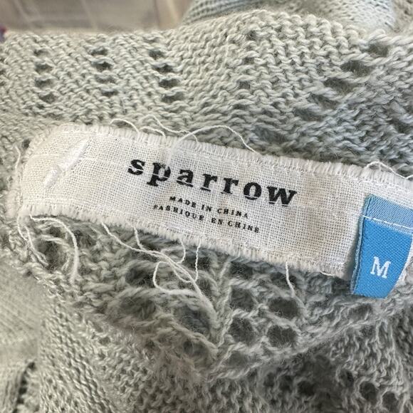 Anthropologie Sparrow Cardigan Sweater Medium Green Cotton Lambswool Knit Boho - Picture 11 of 14
